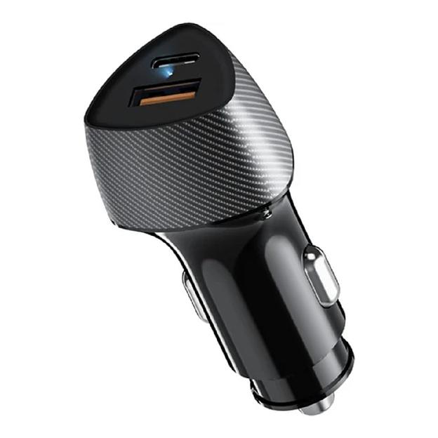 Автомобильное зарядное устройство c двумя портами (USB-A QC 3.0 + USB-C PD) cо световой индикацией, 20Вт, черное REXANT фото 1