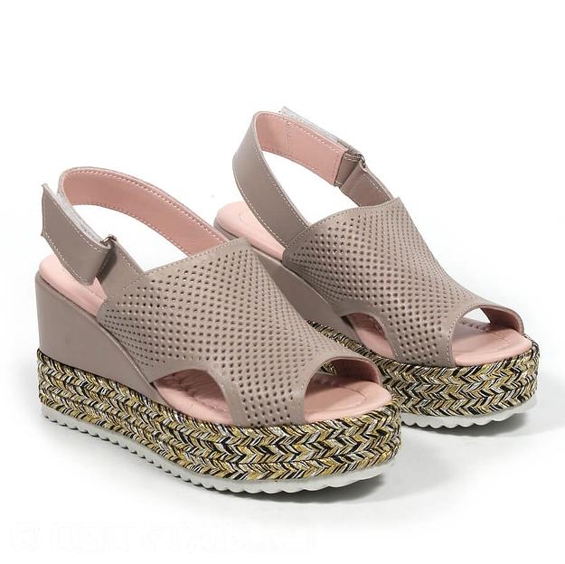 Босоножки женские из натуральной кожи на танкетке р-р.34, арт.2023-33 какао ОПТ фото 1