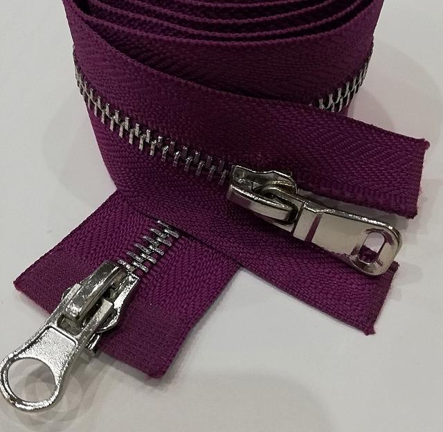 Молния металл №5 100см. 2зам. Серебряный зуб Малиновый фото 1