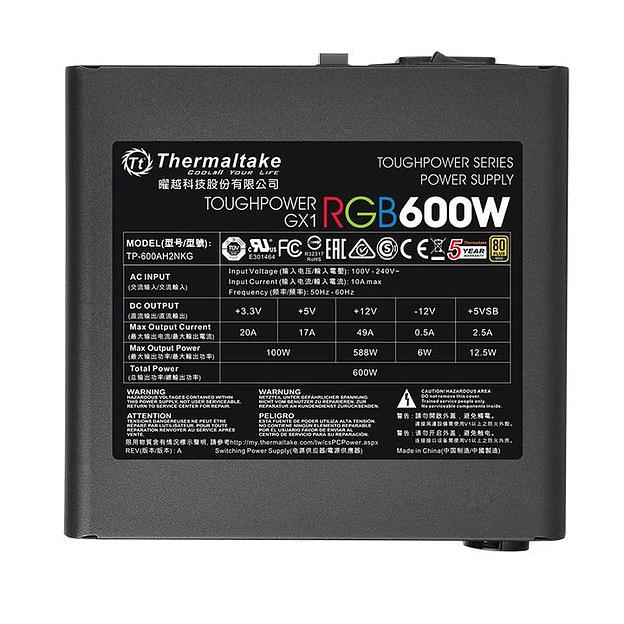 Блок питания Thermaltake ATX 600W Toughpower GX1 RGB 80+ gold (24+4+4pin) APFC 120mm fan color LED 8xSATA RTL фото 3