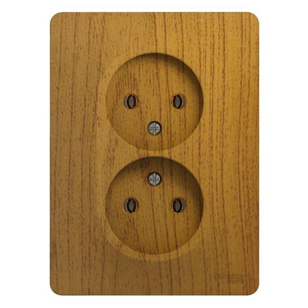 Systeme electric GSL000520 GLOSSA РОЗЕТКА двойная без заземления,16А, в сборе, ДЕРЕВО ДУБ фото 1