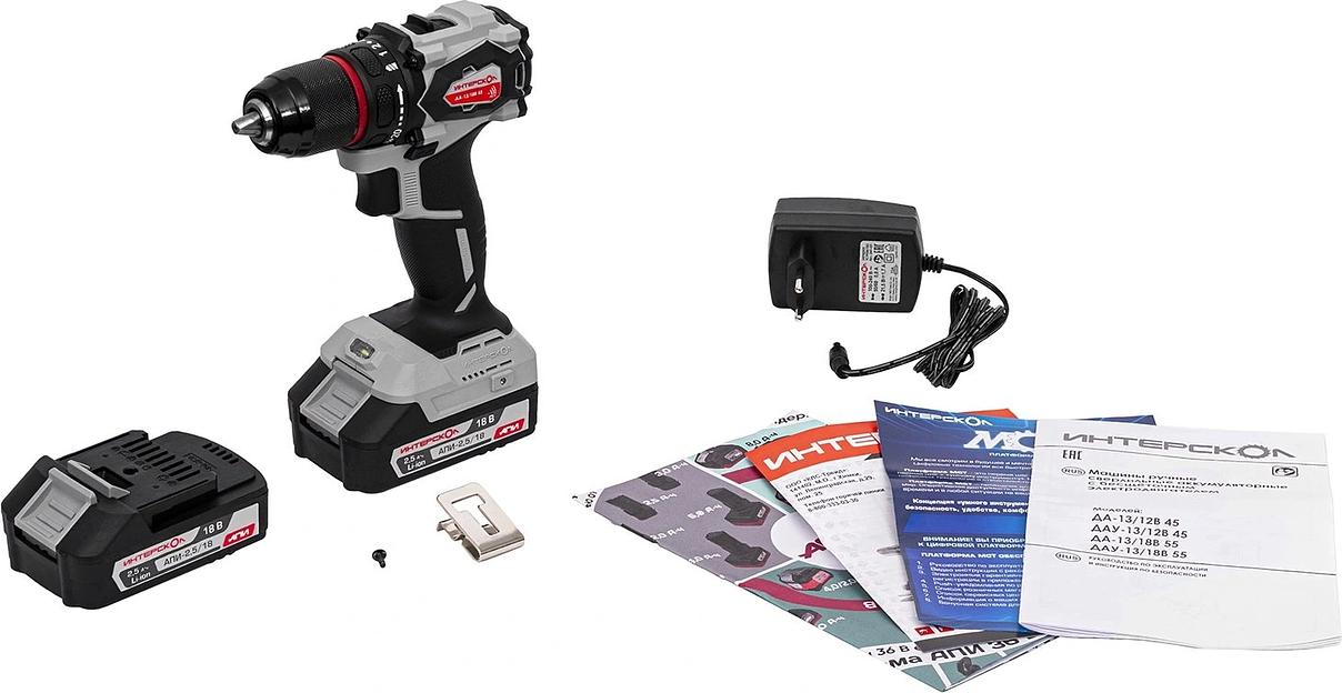 Дрель-шуруповерт Интерскол ДА-13/18В 55 600Вт аккум. патрон:быстрозажимной (кейс в комплекте) (952.2.2.70) фото 4