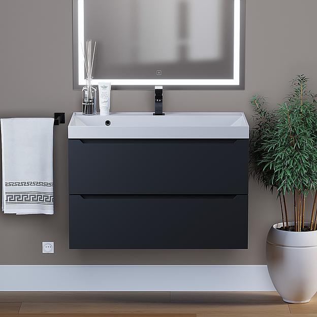 Тумба под раковину для ванной Uperwood Tanos 80 см, подвесная, черная матовая фото 1