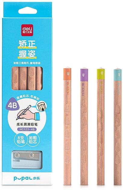 Карандаш ч/г Deli HC123-4B Pupal 4B коробка (8шт) + точилка фото 1