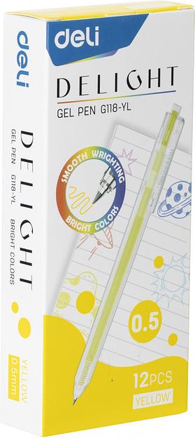 Набор ручек гелев. автоматическая Deli Delight (EG118-YL-P) прозрачный жел. черн. кор.карт. (12шт) линия 0.5мм фото 1