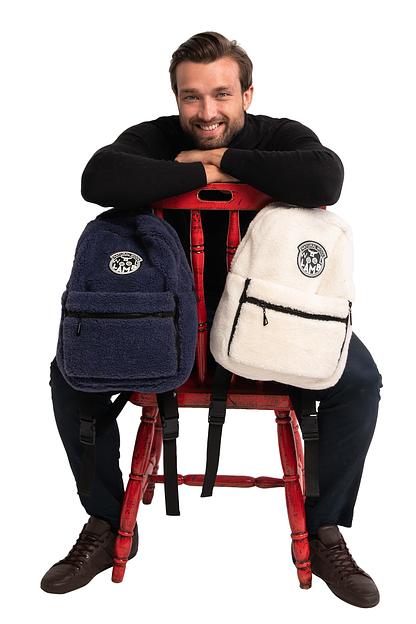 Меховой рюкзак на молнии из овечьей шерсти, ваниль опт фото 2