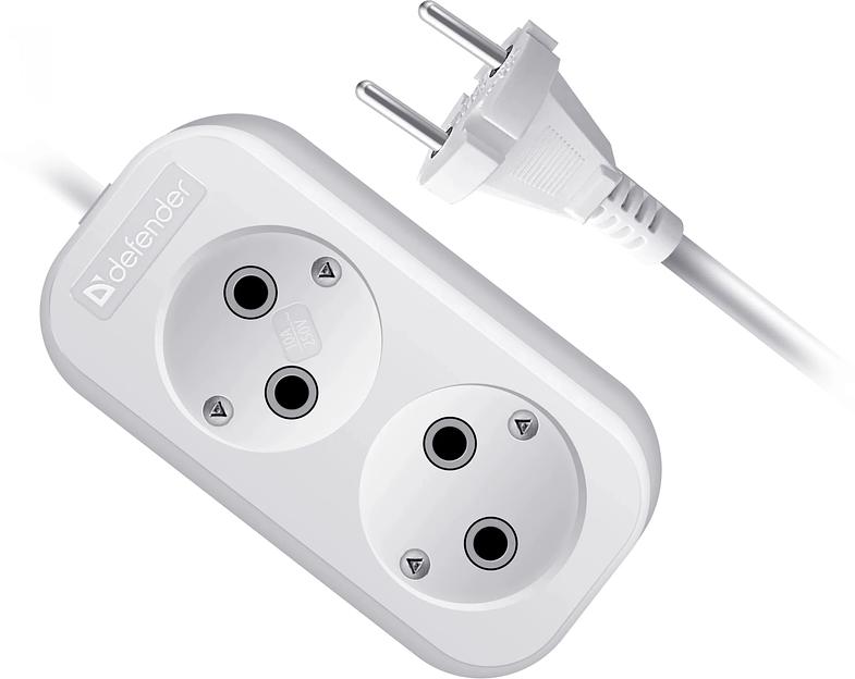 Сетевой удлинитель Defender B220 2м (2 розетки) белый (пакет ПЭ) фото 4