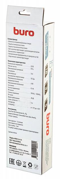 Сетевой фильтр Buro 600SH-16-3-B 3м (6 розеток) черный (коробка) фото 5
