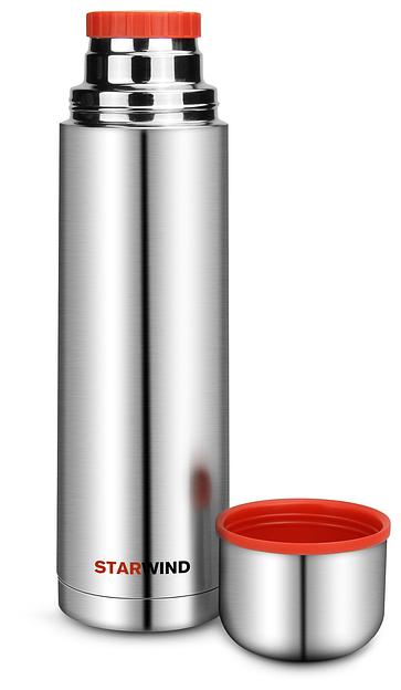 Термос Starwind 10-1000 1л. серебристый/красный картонная коробка фото 2
