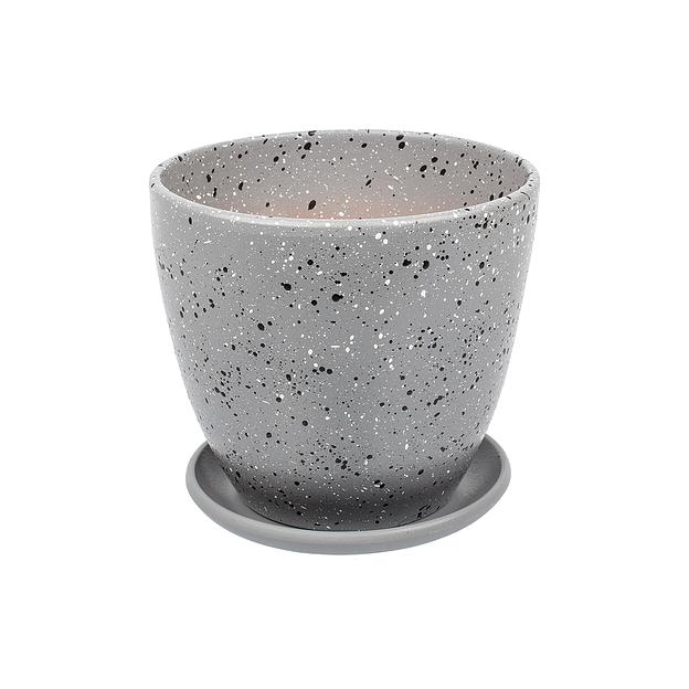 Керамический горшок Терраццо с подставкой, 1,4 л., Д135 Ш135 В130, серый фото 1