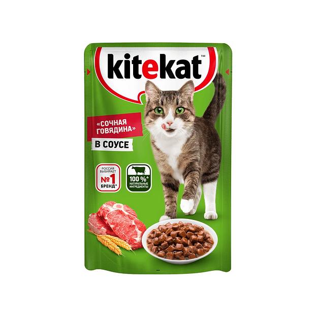 Влажный корм для кошек KITEKAT «Сочная говядина» в соусе, 85 г фото 1