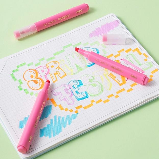 Текстовыделитель Deli EU12S-PK скошенный пиш. наконечник 1-5мм розовый коробка картонная фото 2