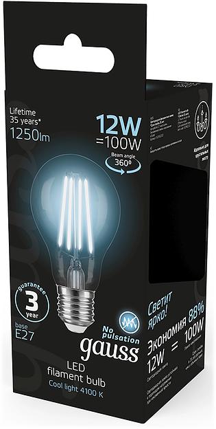 Лампа светодиодная Gauss Filament 102902212 12Вт цок.:E27 груша 185B св.свеч.бел.нейт. грушевидная (упак.:10шт) фото 5