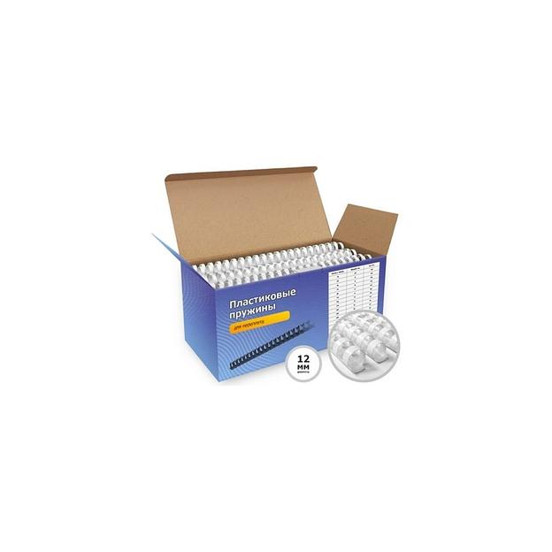 Пружина пластиковая HELEOS BCA4-12W, 12мм, 70 - 91 листов, A4, 100, белый фото 1