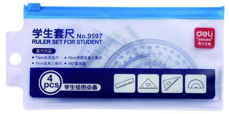 Набор линеек Deli E9597 прозрачный компл.:лин.15см./треуг.2шт./трансп. фото 1