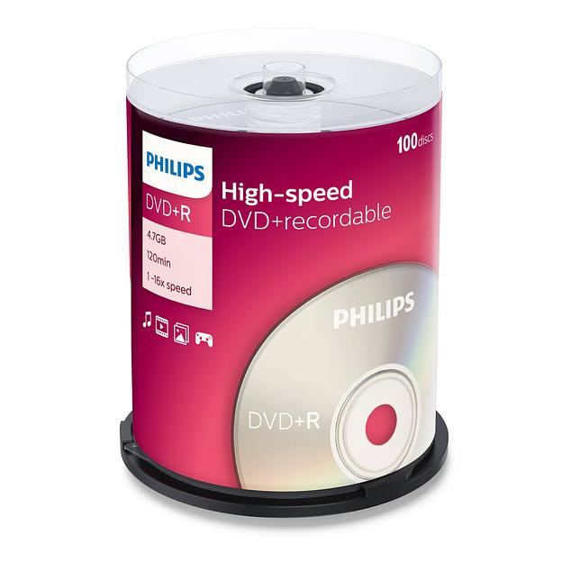 Диск DVD+R Philips 4.7 Gb, 16x, Cake Box (100) фото 1