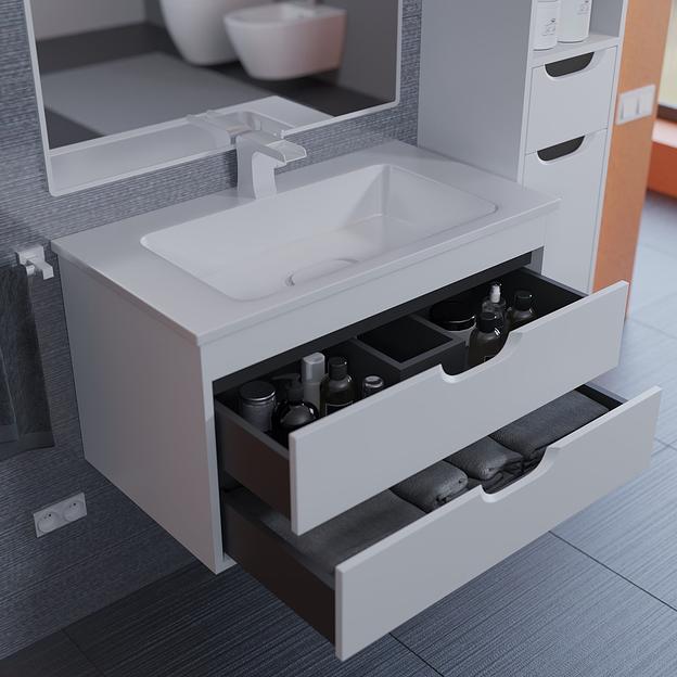 Тумба под раковину для ванной Uperwood Modul 80 см, подвесная, матовая, белая/графит фото 6