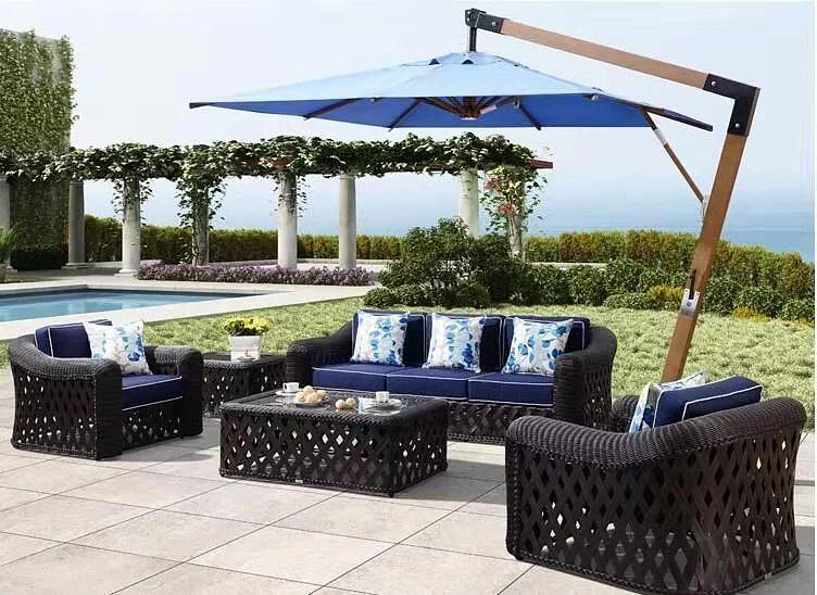 Зонт ART Home «Wood W-Lux» для летних кафе с 4-мя утяжелителями голубой ОПТ фото 1