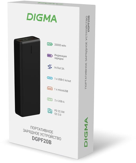 Мобильный аккумулятор Digma DGPF20B 20000mAh QC3.0/PD3.0 22.5W 3A 2xUSB-A/USB-C черный (DGPF20B22PBK) фото 9