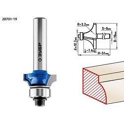 ЗУБР Фреза кромочная калевочная №1, D= 19мм, рабочая длина-7,4мм, радиус-3,2мм, хв.-8мм, d-12,7мм, ЗУБР Профессионал [28701-19] фото 1