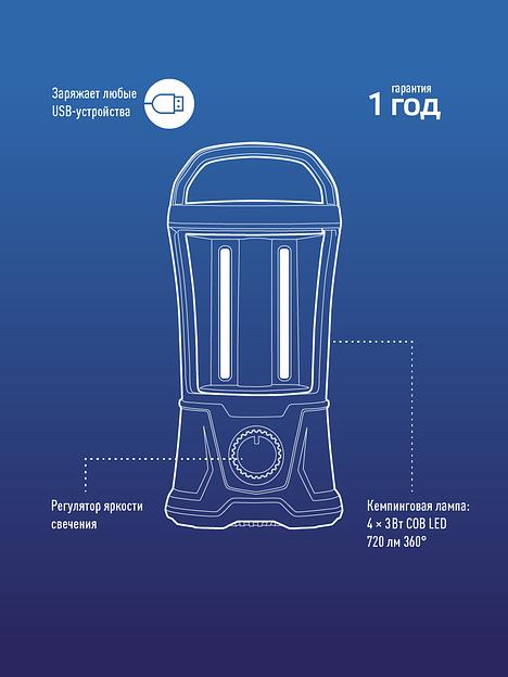 Фонарь аккумуляторный Космос KOSAC6011LED черный/синий 6Вт лам.:светодиод.x1 фото 5