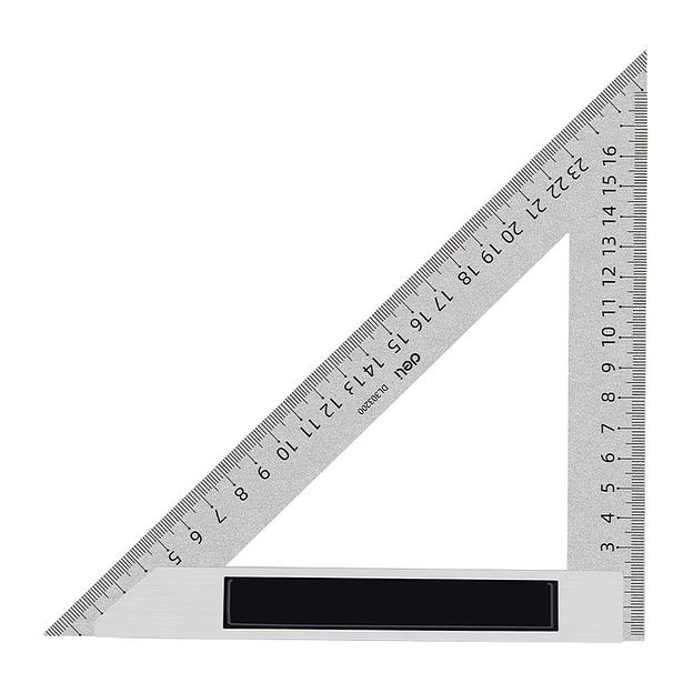 Измерительный и разметочный инструмент Deli Треугольная линейка стальная Deli DL303200 200мм, нержавеющая сталь + алюминиевое основание фото 1