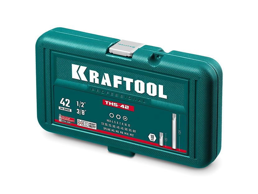 KRAFTOOL THS-42, 42 шт (HEX, TX, SPLINE) хвостовик 10 мм под квадрат 1/2″ набор специальных бит (26554) фото 4