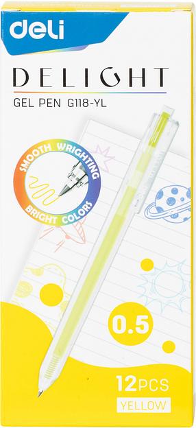 Набор ручек гелев. автоматическая Deli Delight (EG118-YL-P) прозрачный жел. черн. кор.карт. (12шт) линия 0.5мм фото 3