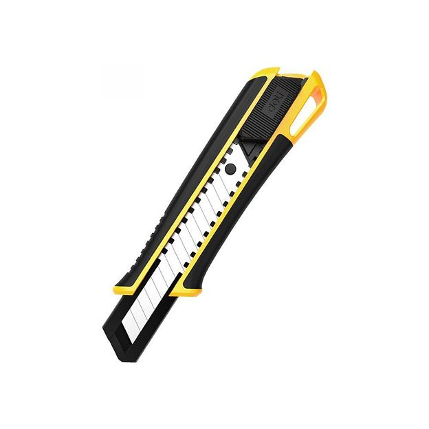 Технический нож Deli DL003H 18мм, лезвие SK5, ударопрочный корпус, автоматическая блокировка, прорезиненная рукоятка фото 1