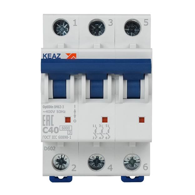 Выключатель автоматический модульный 3п C 40А 6кА OptiDin BM63-3C40-УХЛ3 КЭАЗ 260798 фото 2