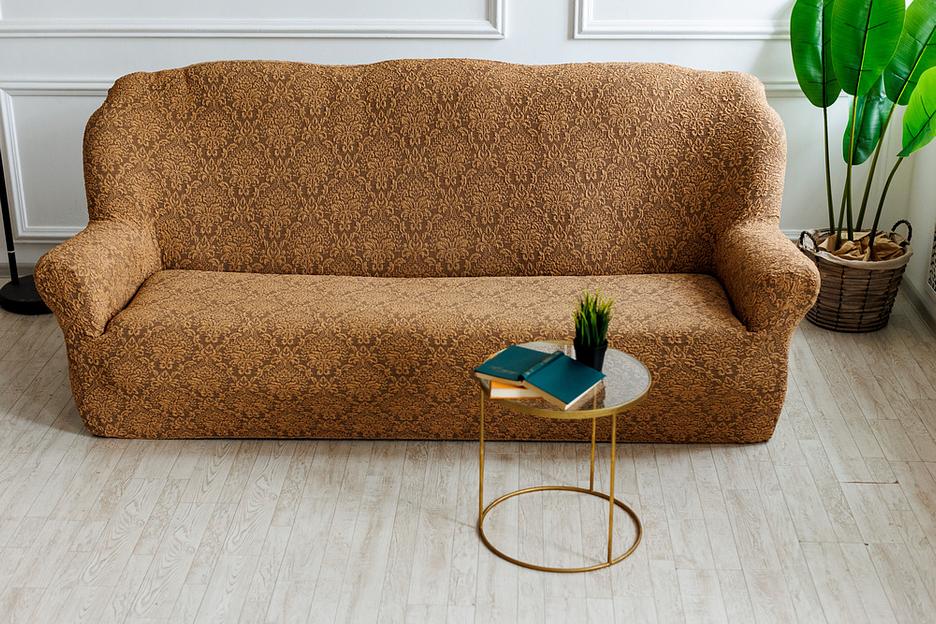 Чехол на трёхместный диван Чехлы&Пледы «Жаккард Вензель» кофе ОПТ фото 2