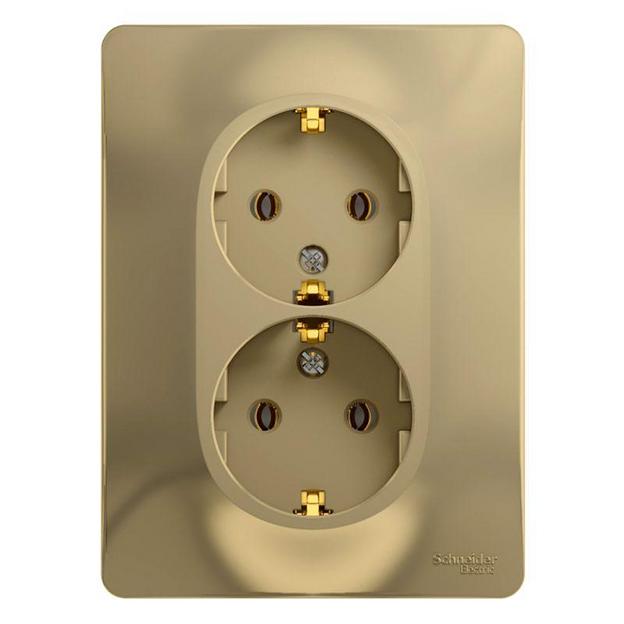 Розетка 2-м СП Glossa 16А IP20 с заземл. в сборе титан SE GSL000424 фото 1