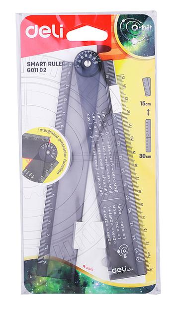 Линейка Deli EG01102 Orbit пластик дл.30см прозрачный/тонированный складная пластиковый пакет с европодв. фото 1