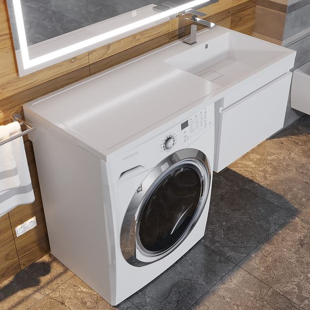 Тумба под стиральную машину с раковиной Uperwood Magenta 60/120 см, подвесная, белая, выдвижной ящик, правая фото 5