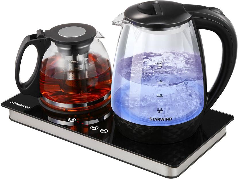 Чайник электрический Starwind SKG4044 1.8л. 1800Вт черный/серебристый корпус: стекло фото 3