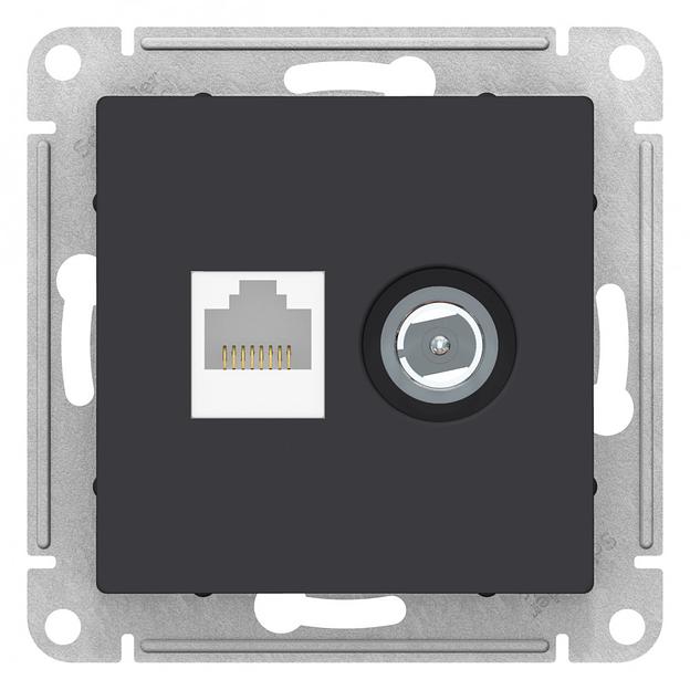 Systeme electric ATN001089 ATLASDESIGN РОЗЕТКА двойная комп+ТВ, RJ45+TV, кат.5E, механизм, КАРБОН фото 1