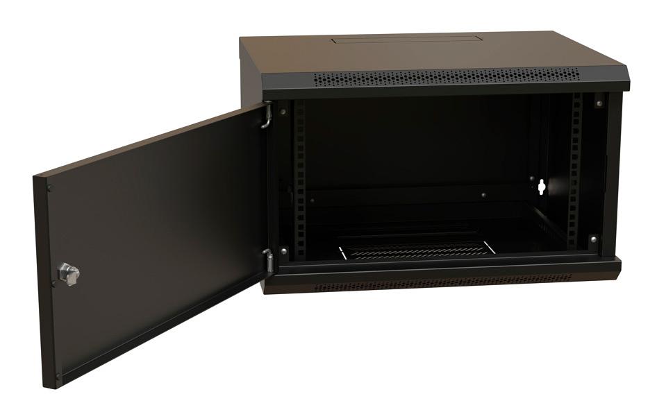 WRline Шкаф настенный 19-дюймовый (19"), 6U, 367х600х600мм, металлическая передняя дверь с замком, две боковые панели, цвет черный (RAL 9004) (разобранный) фото 2