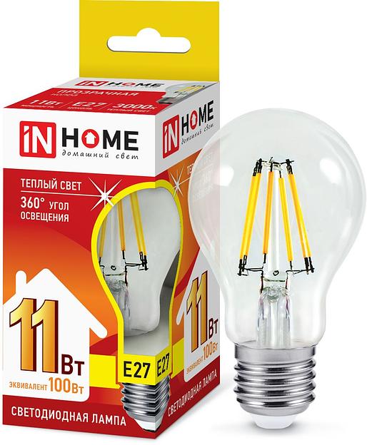 Лампа светодиодная LED-A60-deco 11Вт 230В Е27 3000К 990Лм прозрачная IN HOME фото 1