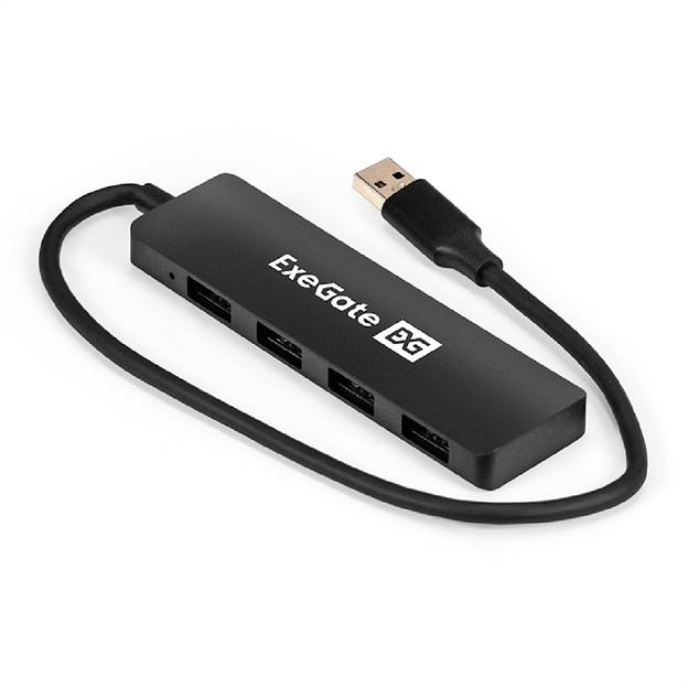 Exegate EX296928RUS USB-Хаб (концентратор) 4-в-1 ExeGate DUB-4P/3 (кабель-адаптер USB3.0 --> 4xUSB3.0, Plug&Play, черный) фото 1