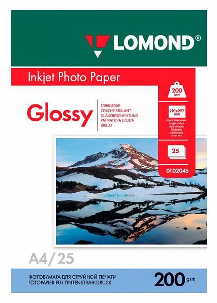 Фотобумага Lomond 0102046 A4/200г/м2/25л./белый глянцевое для струйной печати фото 1