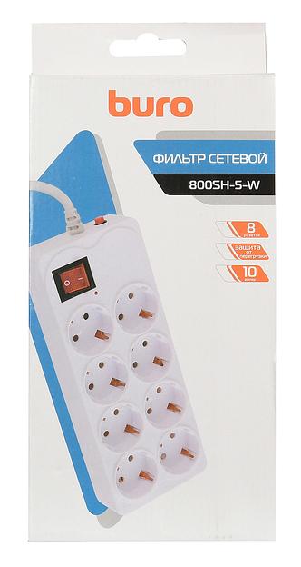 Сетевой фильтр Buro 800SH-5-W 5м (8 розеток) белый (коробка) фото 4