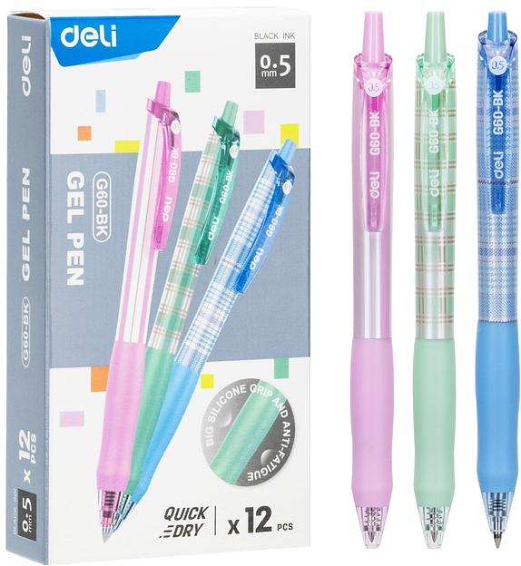 Набор ручек гелев. автоматическая Deli (EG60-BK-P) ассорти черн. черн. кор.карт. (12шт) линия 0.5мм резин. манжета фото 1