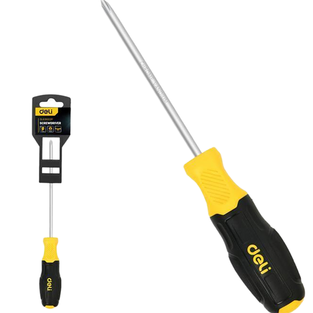 Отвертка Pozidriv Deli DL631002P PZ2x100мм сталь Cr-V, двухкомпонентная прорезиненная рукоять фото 1