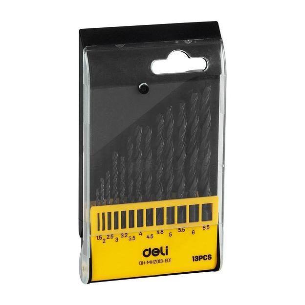 Набор сверл по металлу HSS (1,5-6,5мм, 13 шт) Deli DH-MHZ013-ED1 пластиковый кейс фото 1