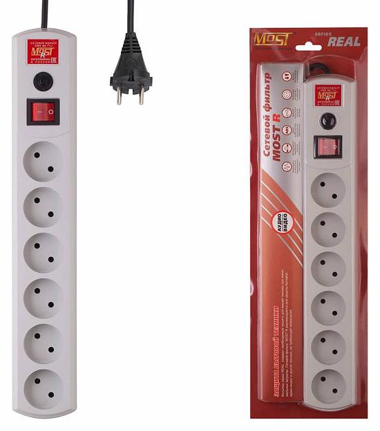 Сетевой фильтр Most R 5м (6 розеток) белый (коробка) фото 1