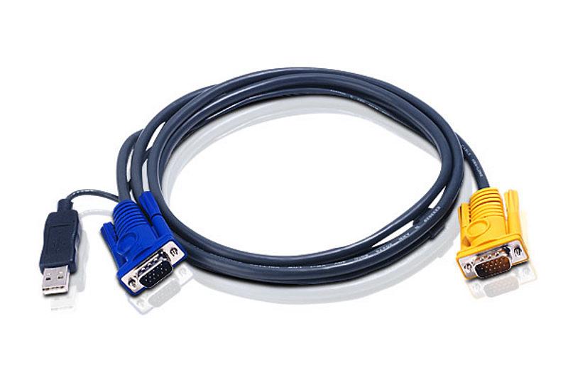 Шнур, мон., клав.+мышь USB, SPHD15=>HD DB15+USB A-Тип, Male-2xMale, 8+4 проводов, опрессованный, 3 метр., черный ATEN 2L-5203UP фото 1