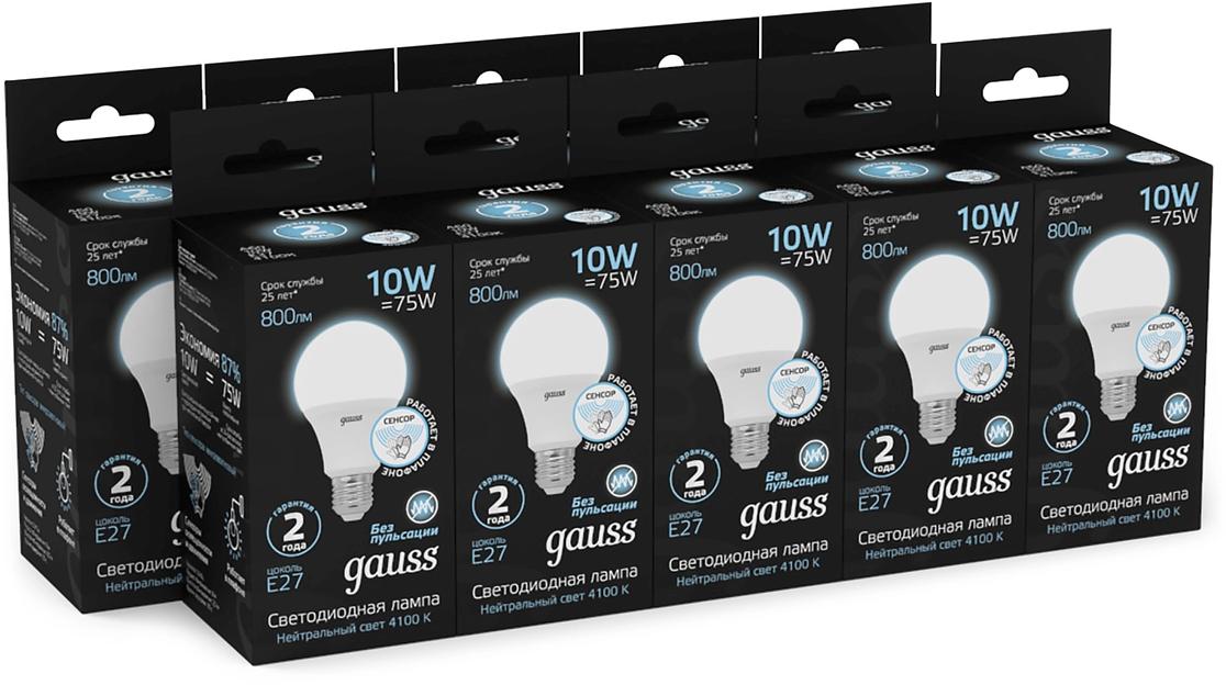 Лампа светодиодная Gauss 102502210-M 10Вт цок.:E27 груша 220B св.свеч.бел.нейт. A60 (упак.:10шт) фото 3