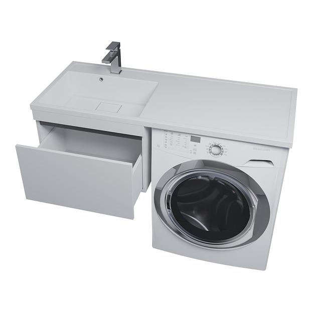 Тумба под стиральную машину с раковиной Uperwood Magenta 60/120 см, подвесная, белая/графит, выдвижной ящик, левая фото 2