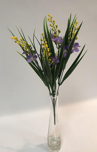 Искусственные цветы Букет мимозы и фиалки, атлас, 38 см опт фото 1