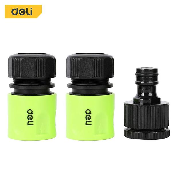 Набор соединителей для шлангов 3 шт 1/2" Deli DL8799 1/2" быстросъемный коннектор с аквастопом, 1/2" быстросъемный коннектор, штуцер 1/2"-3/4", ударопрочный пластик фото 2